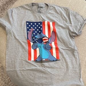 Disney Gray Stitch American Flag Short Sleeve Tee